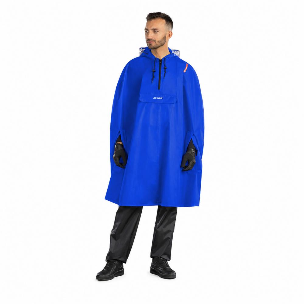 CHIBA Regenponcho - wasserdicht, winddicht, reflektierend, Größe M/L, royal