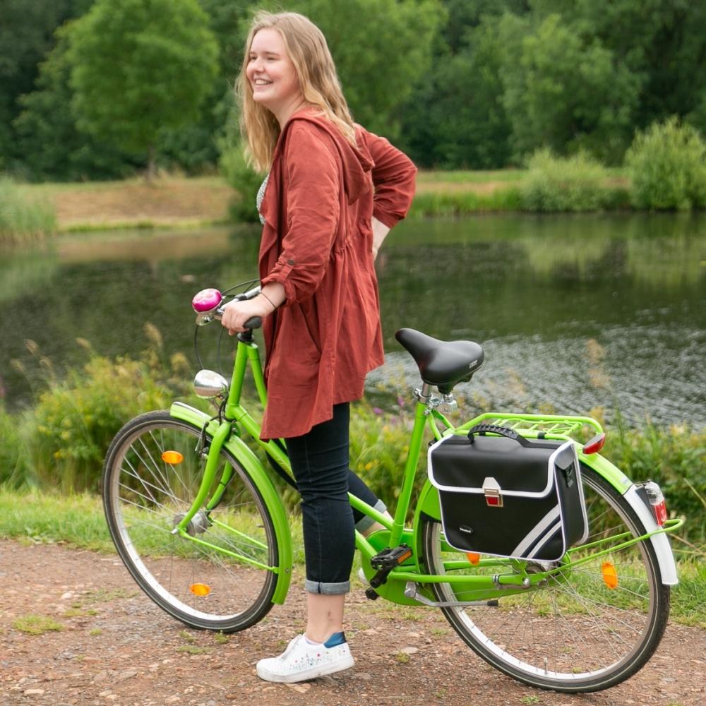 Haberland Einzeltasche Kunstleder 10l Retro schwarz/weiß - stilvolle Fahrradtasche mit Schultergurt