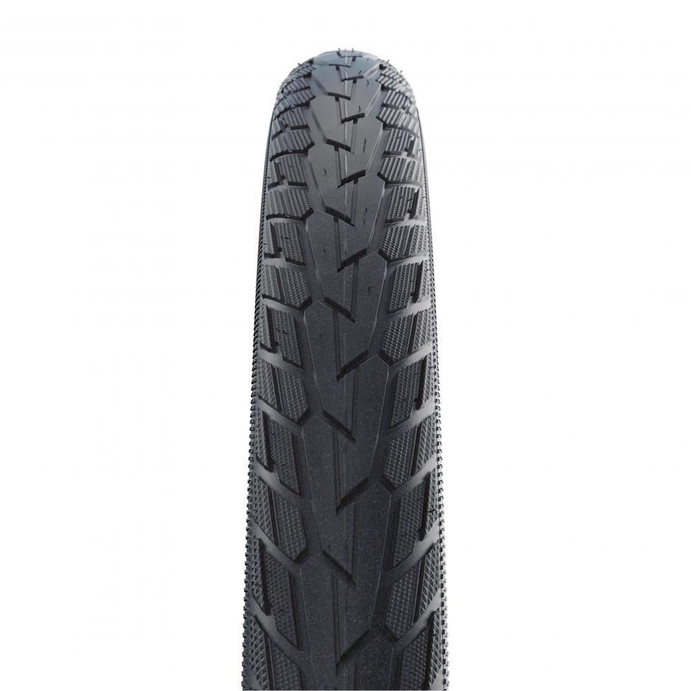 Schwalbe Road Cruiser 28x1.60 Reifen mit Green Compound und K-Guard Pannenschutz, schwarze Profilansicht.