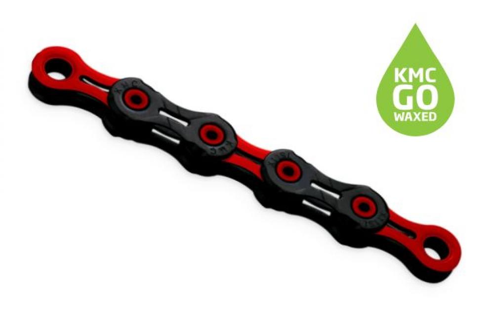 KMC DLC11 GO WAXED Fahrradkette 11-fach 118 Glieder Schwarz-Rot - Langlebig & Wartungsarm