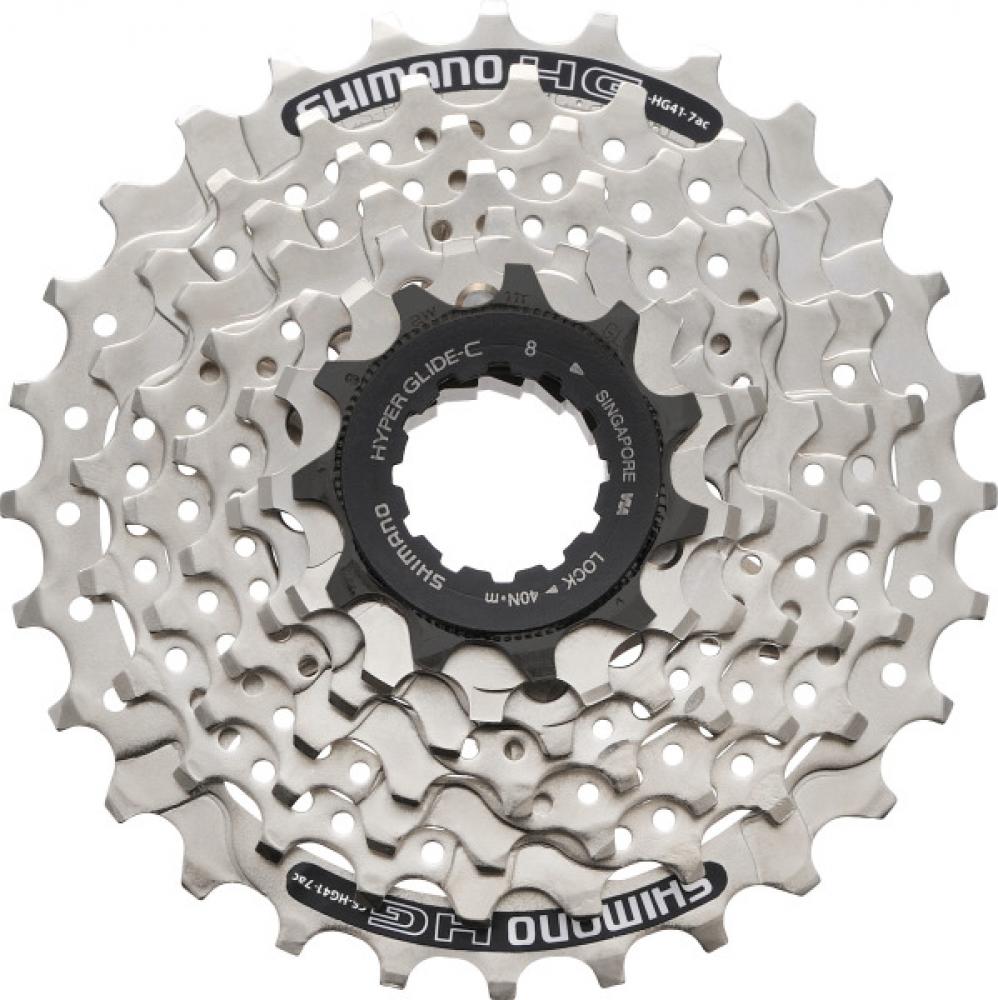 Silberne Shimano ACERA CS-HG41 7-fach Fahrradkassette mit 11-28 Zähnen und Hyperglide-C Technologie.