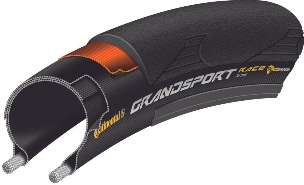 Continental Grand Sport Race Faltreifen Querschnitt, 25mm schwarz, mit RaceBreaker Pannenschutz.