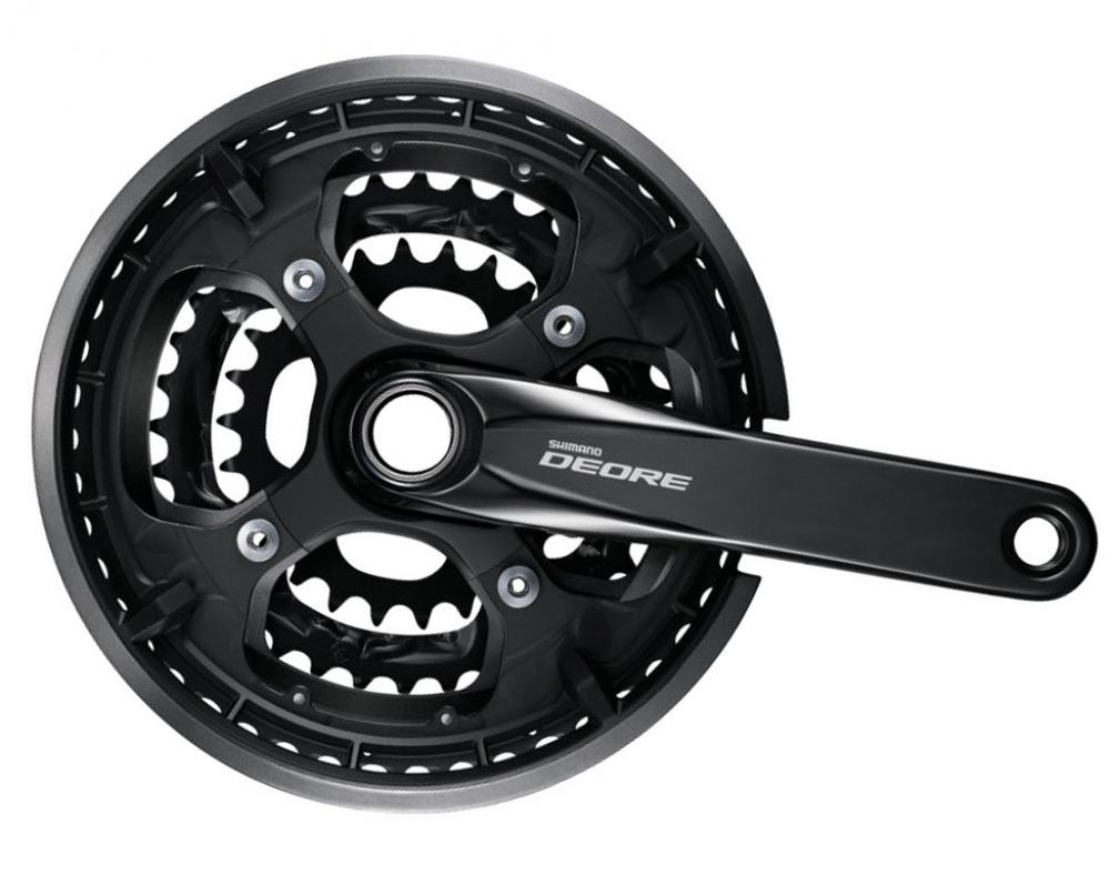Schwarze SHIMANO DEORE FC-T6010 Kurbelgarnitur, 10-fach, 175mm, mit 48-36-26 Zähnen.