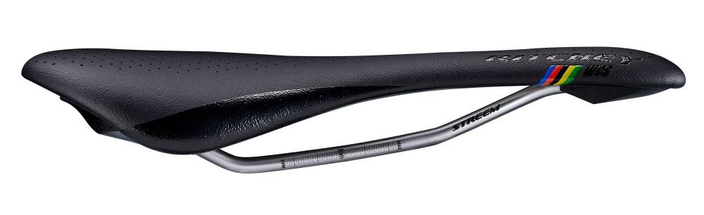 Schwarzer Ritchey WCS Streem Fahrradsattel mit Titanstreben und WCS Regenbogen-Logo