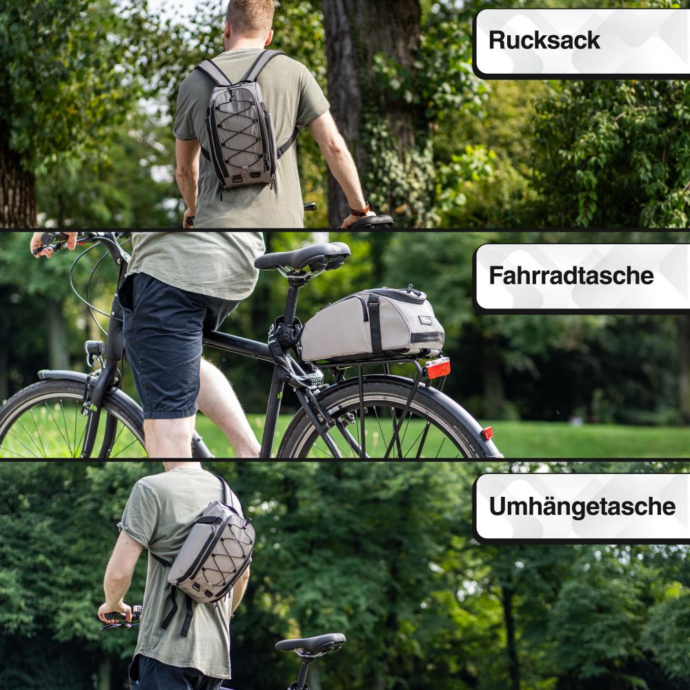 Valkental Gepäckträgertasche als Rucksack, Fahrradtasche und Umhängetasche am Fahrrad