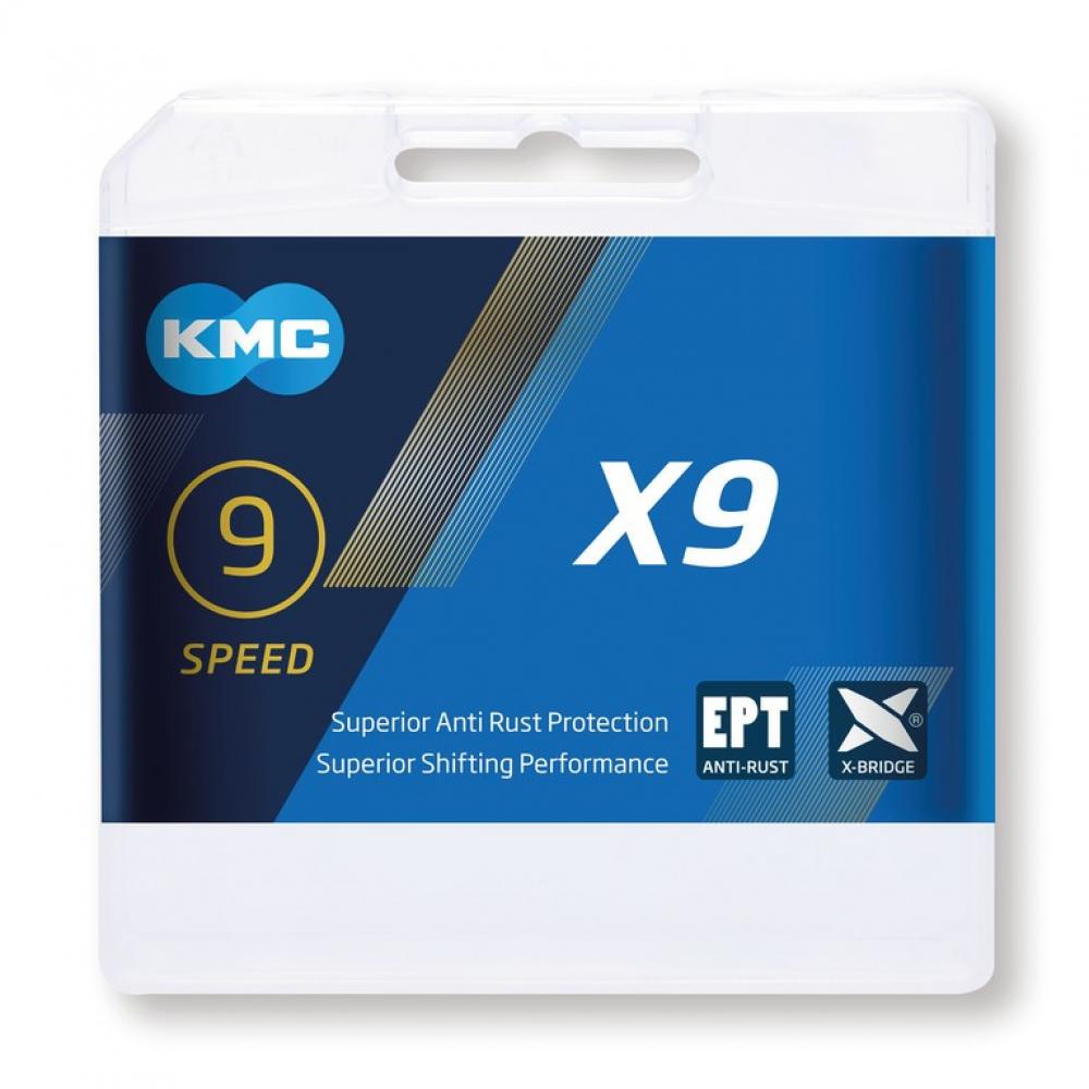 KMC X9 EPT 9s Kette 114 Glieder silber - langlebige 9-fach Fahrradkette
