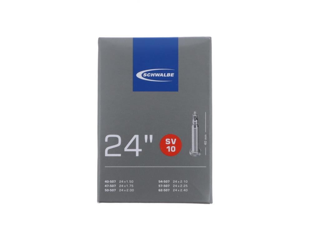 Schwalbe Fahrradschlauch SV10 für 24 Zoll Reifen (40-62/507) mit 40mm SV Ventil in Box.