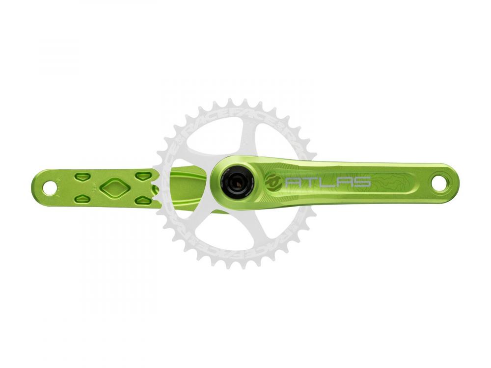 Grüne Race Face Atlas MTB-Kurbel, 175mm, 68/73mm, 30mm, robust für aggressive Trails.