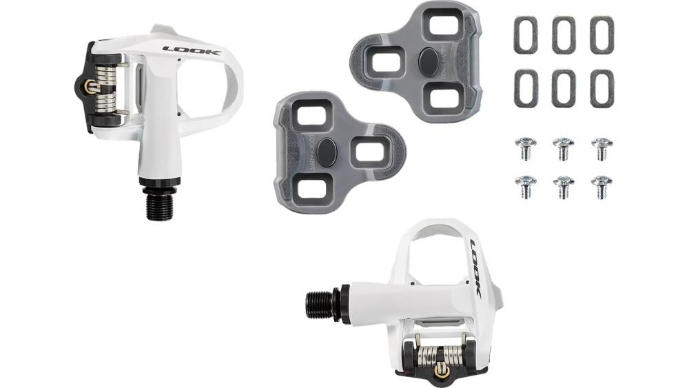 LOOK Rennrad Klickpedal Kéo 2 Max white, Composite Körper, Chromoly-Plus Achse, Edelstahl Kontaktfläche, einstellbare Auslösetension 8/12 Nm, inkl. graue Kéo Grip Cleats