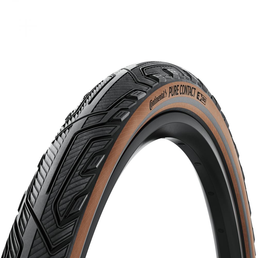 Continental Pure Contact E-50 Faltreifen Schwarz/Coffee für E-Bikes, mit Pannenschutz.