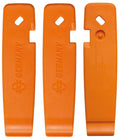 Drei orangefarbene SKS Reifenheber aus robustem Kunststoff für den schnellen Reifenwechsel am Fahrrad.