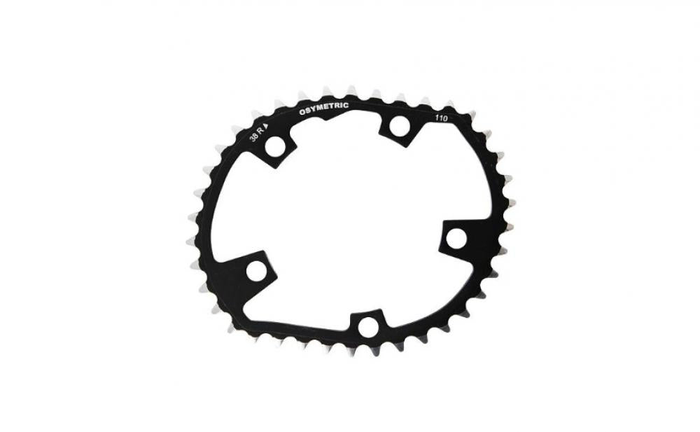 OsyMetric Kettenblatt Road 38 Zähne 110 mm Lochkreis - ovales CNC-gefrästes Aluminium-Kettenblatt für Rennradkurbeln, optimierte Trittleistung und Effizienz, schwarz