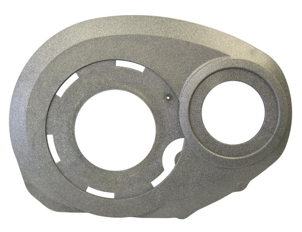 BOSCH Designdeckel Active Platinum rechts, graue strukturierte Abdeckung für E-Bike Motor mit Aussparungen.