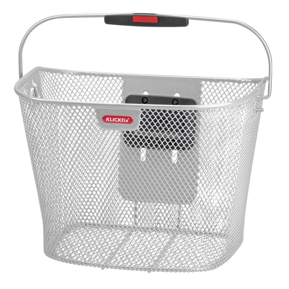KLICKfix Lenkerkorb silber 25x35x26 cm, robuster Fahrradkorb aus Drahtgeflecht für den Lenker.