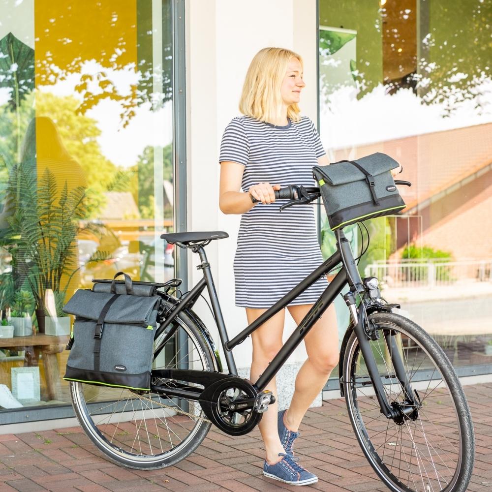 Haberland Shoppertasche eMotion - anthrazit/grün - praktische Fahrrad-Shopper-Tasche