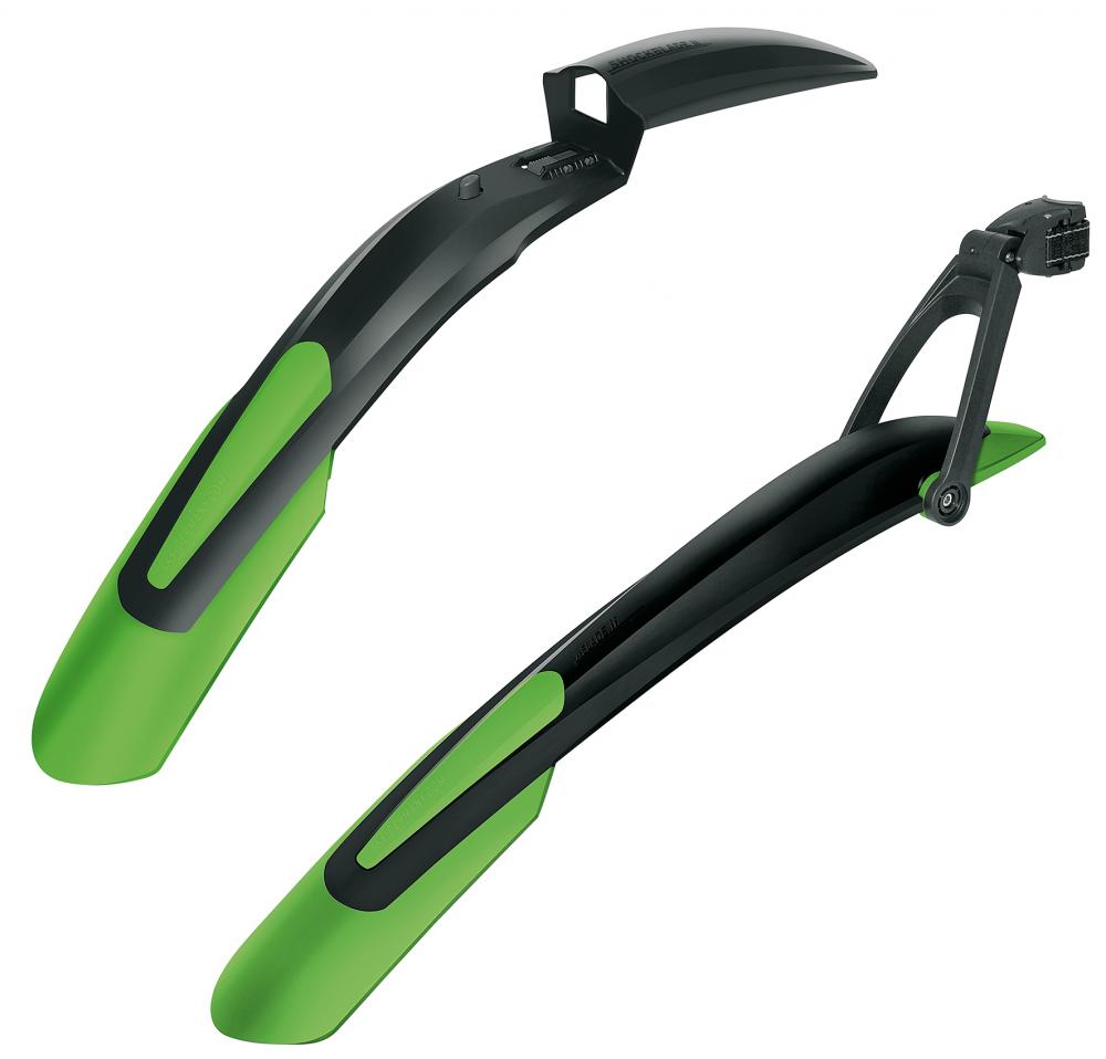 SKS SHOCKBLADE & X-BLADE Schutzblech-Set für 29" und 27,5" Plus, schwarz/grün, Quick-Release, bruchsicherer 2-Komponenten-Kunststoff, optimaler Spritzschutz