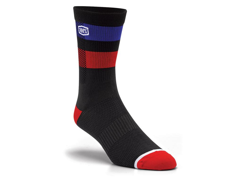 100% Flow socks S/M black - atmungsaktive MTB-Socken mit Fußstütze