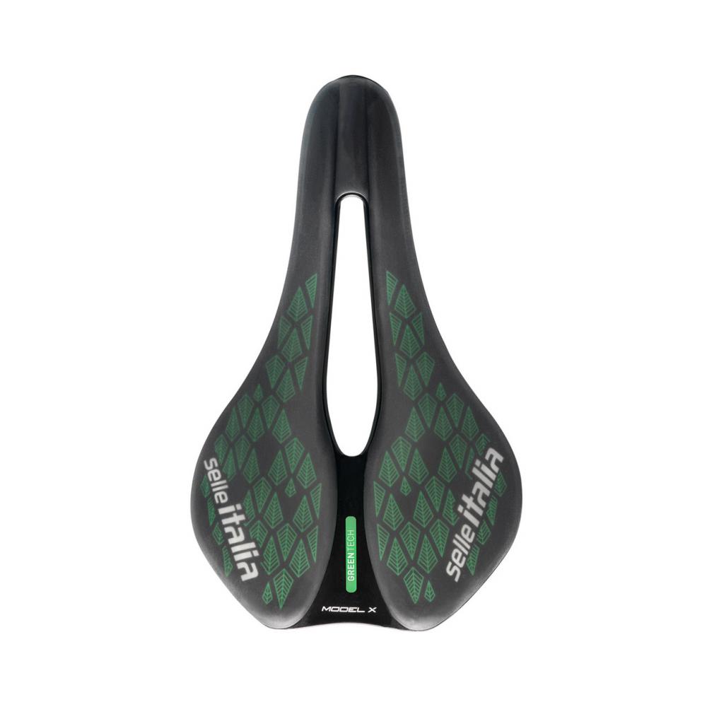 Selle Italia Model X Leaf Superflow L3 black-green - umweltfreundlicher Komfortsattel mit 145 mm Breite, ergonomischer Form, Gel-Polsterung & Superflow-Aussparung