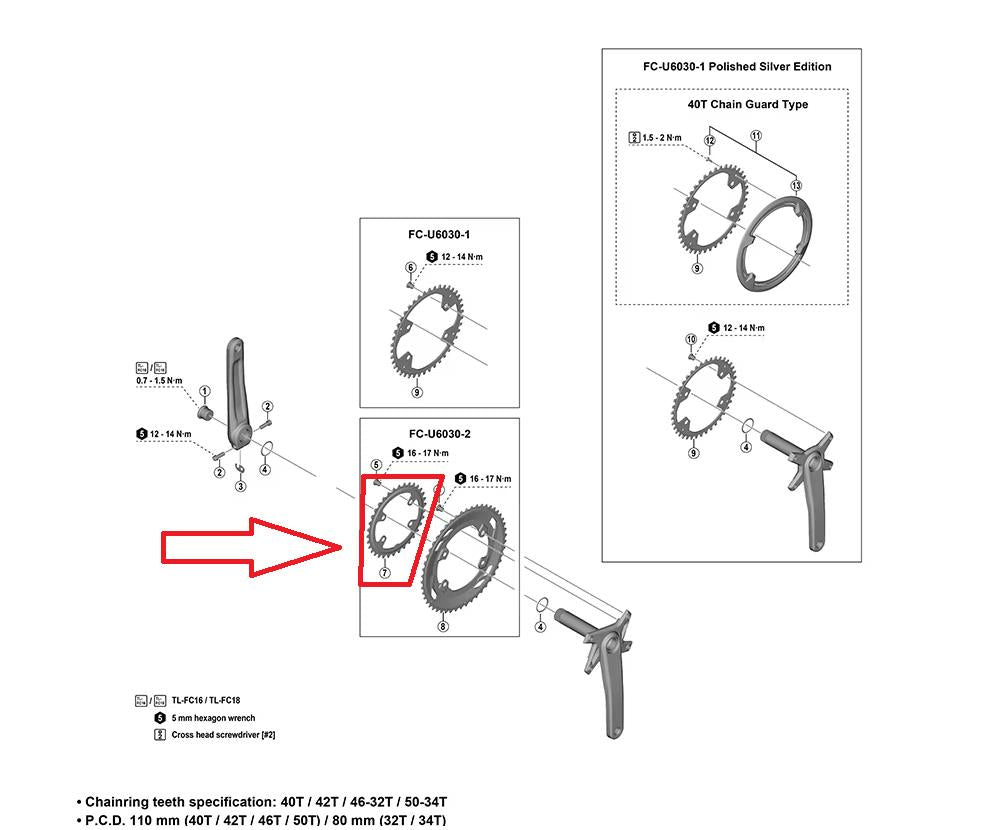 SHIMANO Kettenblatt FC-U6040-2 32Z 80mm 4-Loch Größe 10 - präziser Antrieb