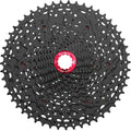 Schwarze SunRace CSRZ800 12-fach Kassette 11-42T mit rotem Lockring für Gravel- und Rennräder.