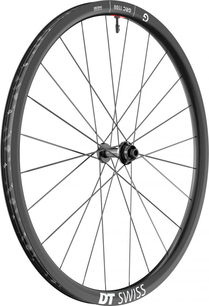 Schwarzes DT Swiss GRC 1100 DICUT 29" High-End Gravel-Carbonlaufrad.