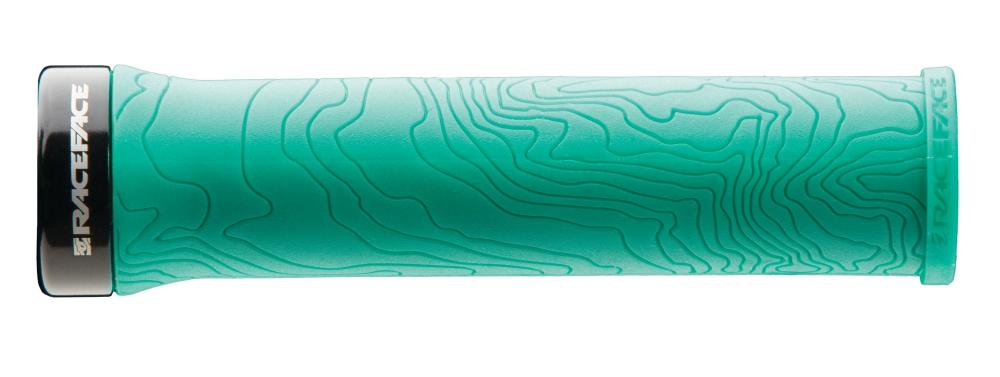 Türkiser Race Face Half Nelson Lock-On Griff (29mm) mit Topo-Muster, maximaler Grip bei Minimalgewicht.
