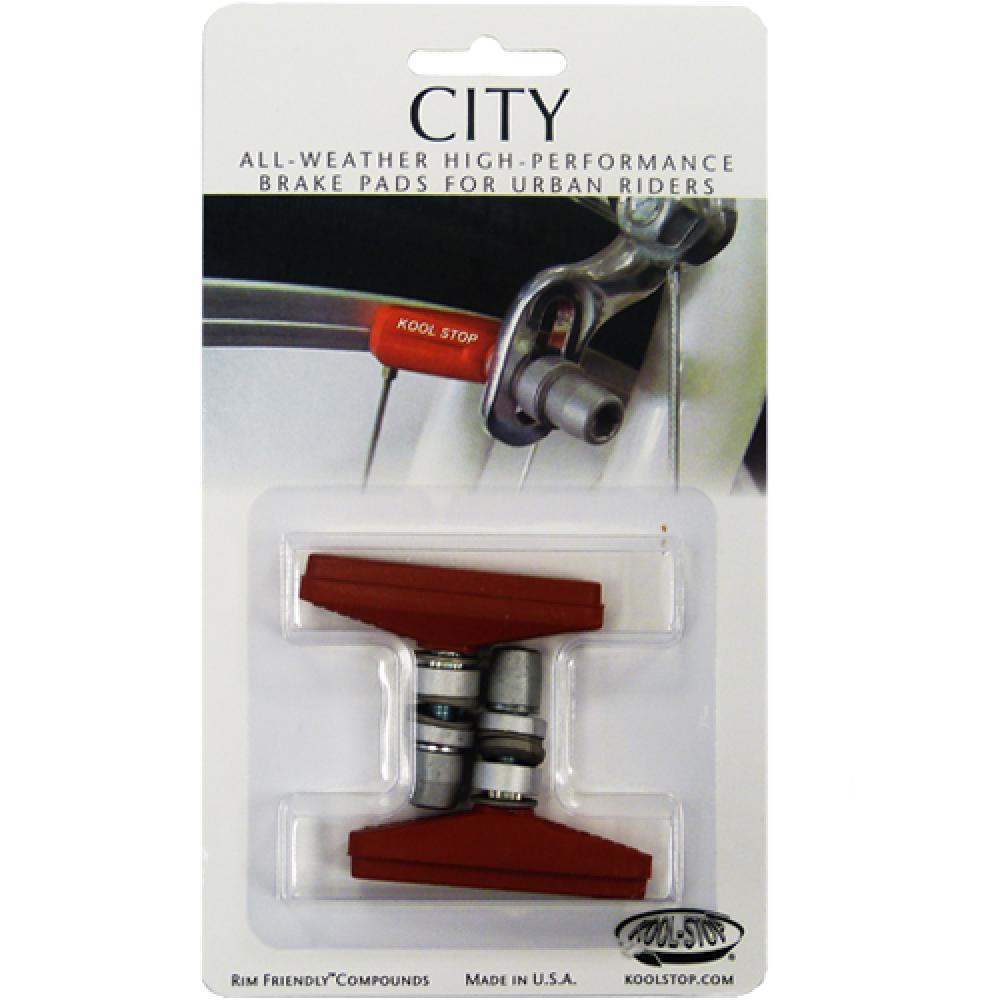 Kool-Stop City V-Brake Bremsschuhe lachsrot, Allwetter-Fahrradbremsbeläge für Stadträder. Im Blister verpackt.