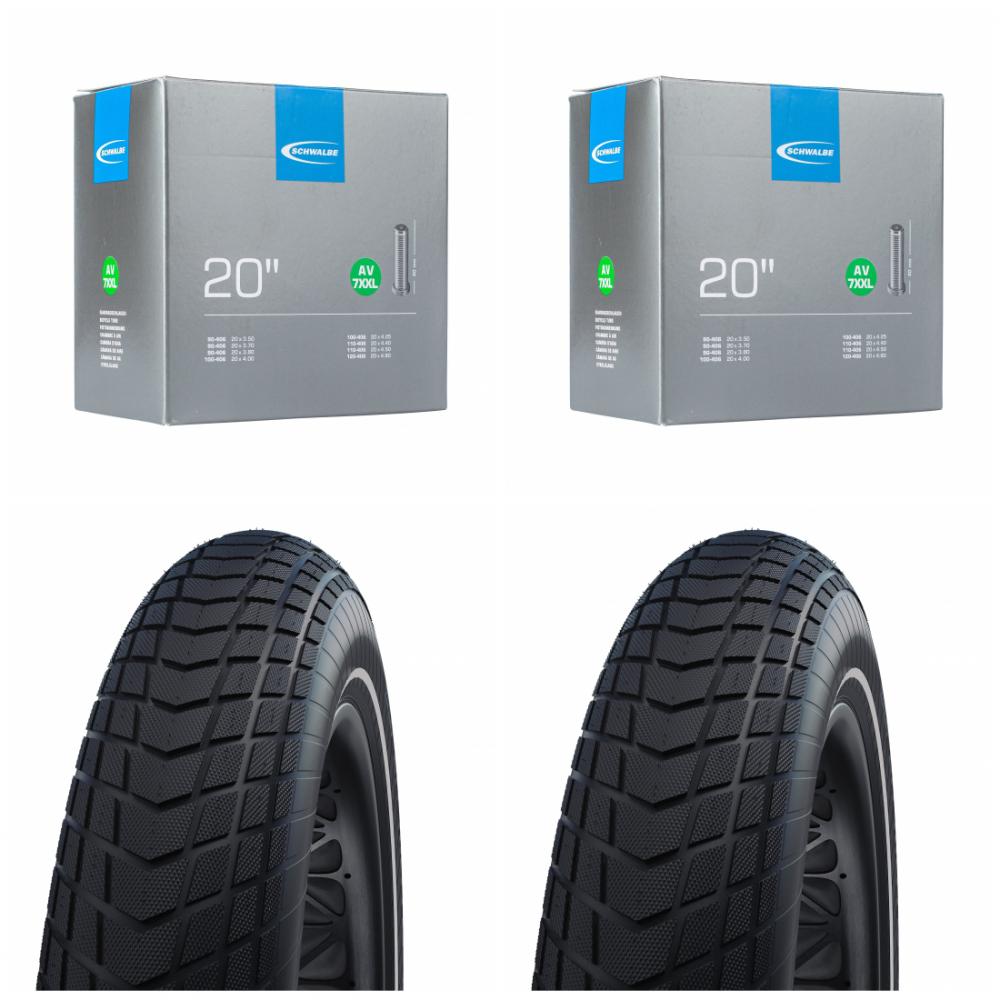 Schwalbe 2x Reifen Set Super Moto-X 20x4.00\" (100-406) + 2x Fahrradschlauch Nr. 7XXL 20\" AV40