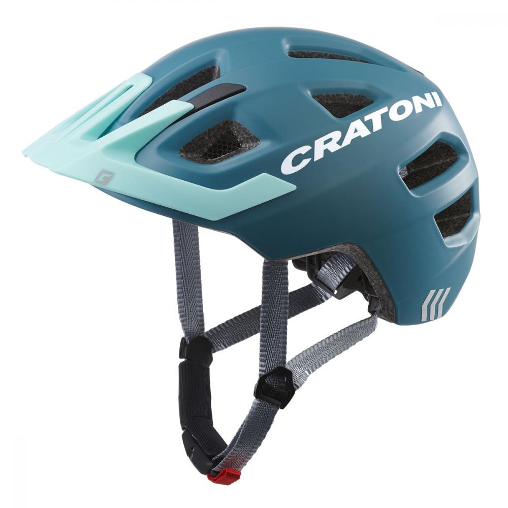 Cratoni Kinderfahrradhelm Maxster Pro Kid S/M 51-56cm in mattem Stahlblau mit hellblauem Visier.