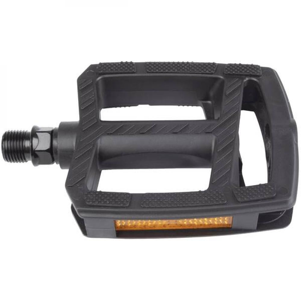 M-WAVE Steady Flat 2 Plattformpedal schwarz 1 Paar - robustes Thermokunststoff-Pedal mit Boron-Achse, Kugellager, Reflektoren, 93x84 mm, 9/16\" Gewinde