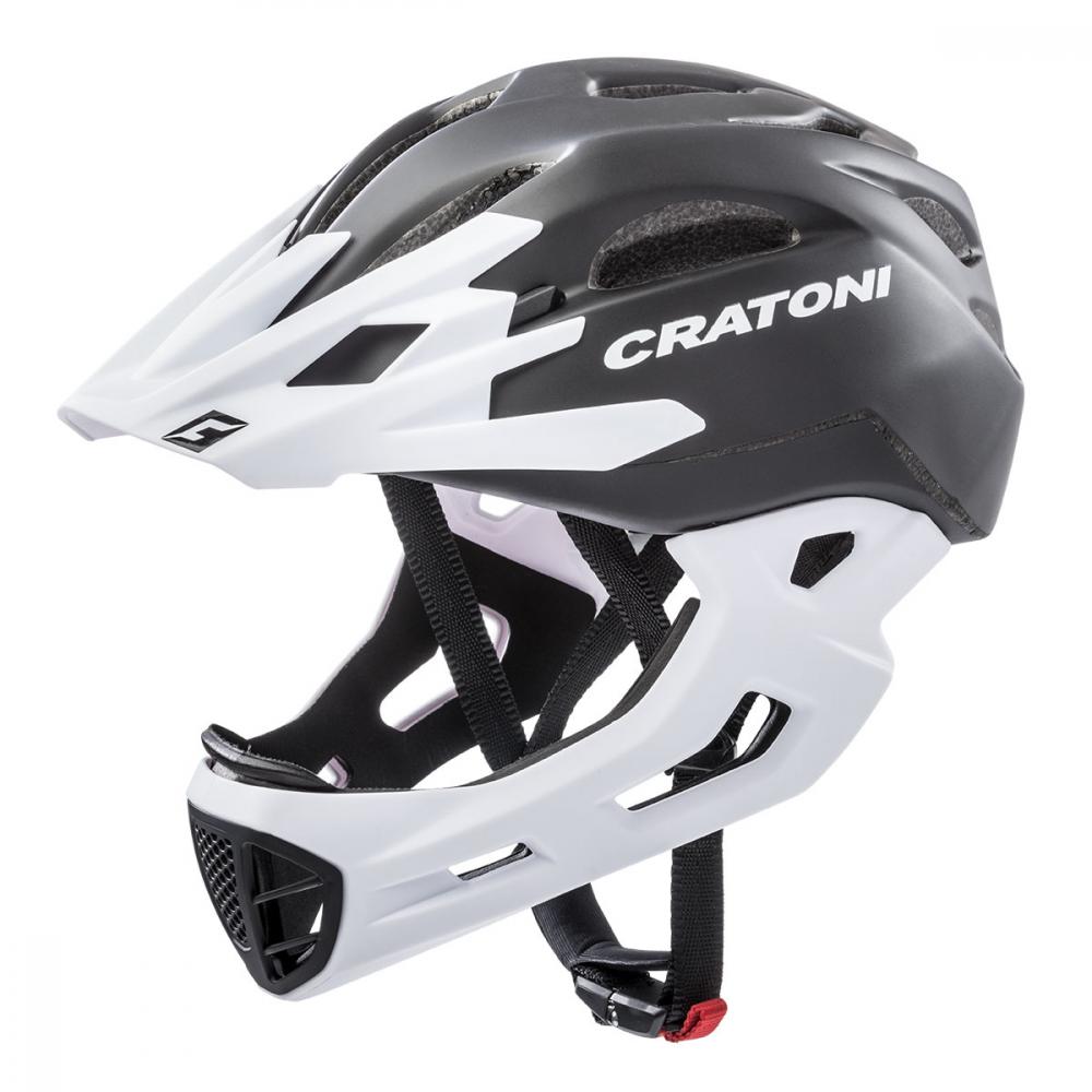 Cratoni C-Maniac Freeride Helm, schwarz/weiß matt, S/M (52-56 cm), abnehmbarer Kinnbügel, 17 Belüftungsöffnungen, In-Mold-Technologie, verstellbares Gurtsystem, antibakterielle Innenpolster