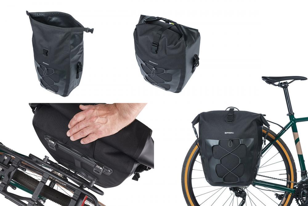 Basil Navigator Waterproof M MIK-Studs 14 Liter - wasserdichte Einzeltasche für Gepäckträger, Rollverschluss, Reflektor Schwarz