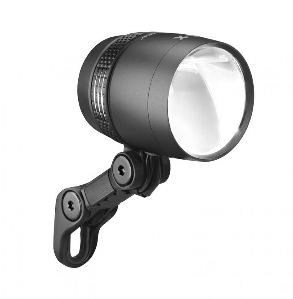 Busch & Müller LED-Frontlicht Lumotec IQ-X Senso Plus - 100 Lux, Aluminium schwarz-eloxiert, sensorgesteuertes Tagfahr- & Standlicht, StVZO-genehmigt