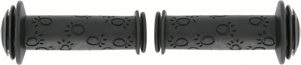Herrmans Kindergriffe GRIP82 115mm in Schwarz mit Pfotenmuster für Kinderfahrräder.