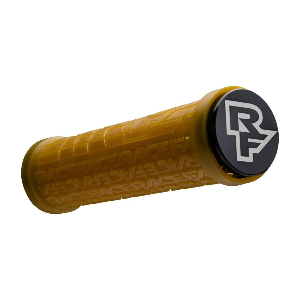 Race Face Grippler Lock-On Fahrradgriff, 33mm, gum braun, mit RF Logo für sicheren Halt.
