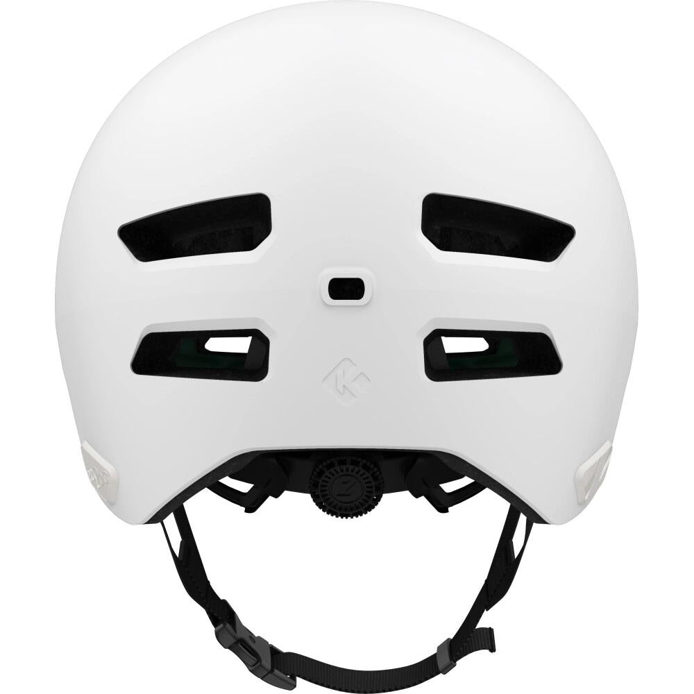 LAZER Maze Jr KinetiCore Kinderhelm in Mattweiß, Rückansicht. Sicherer Fahrradhelm für Kinder.
