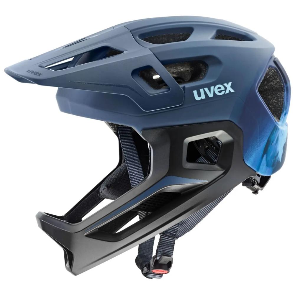 UVEX react jr. Fullface Kinder MTB Trail Downhill Helm dusk blue matt, abnehmbarer Kinnbügel, 52-56cm