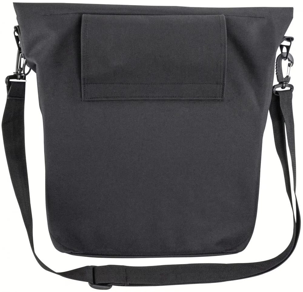 Schwarze QIO Fahrradtasche Gabriel mit Schultergurt, wasserabweisend und Hook-On System.