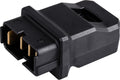 Schwarzer SHIMANO Ladeadapter für E-Bike Akkus BT-E6000, BT-E6001, BT-E6010 mit drei goldenen Kontakten.