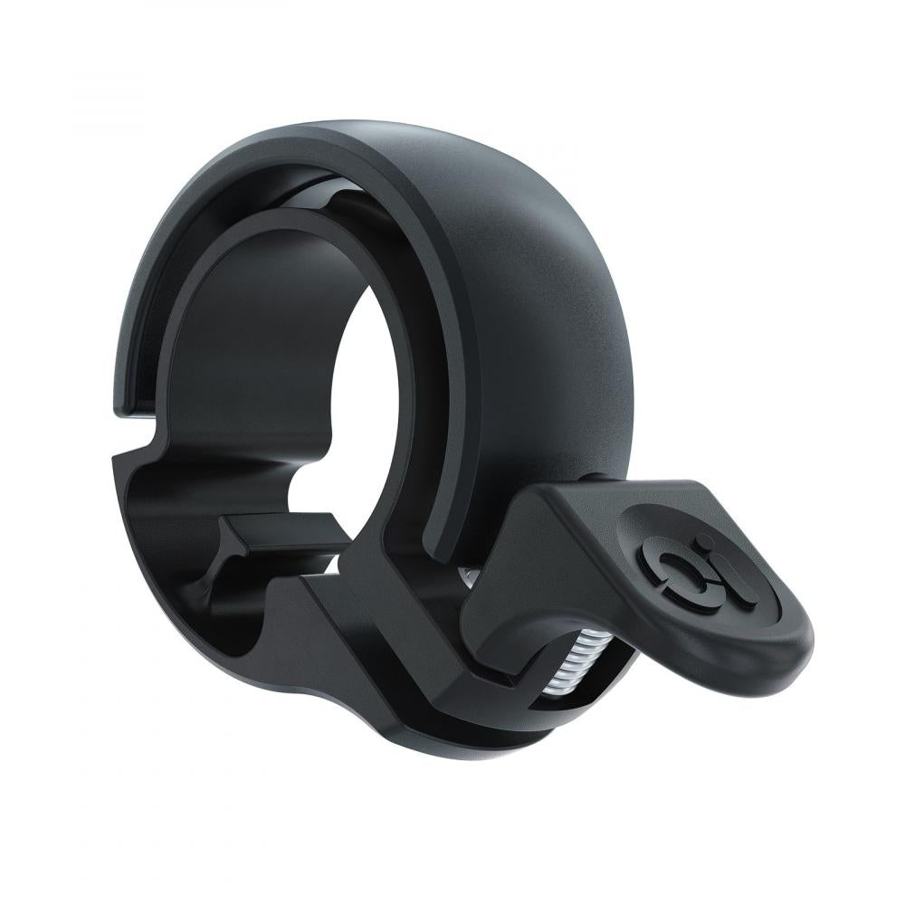 Knog Fahrradklingel Oi Classic klein 22.2mm matt schwarz für minimalistisches Design am Lenker.