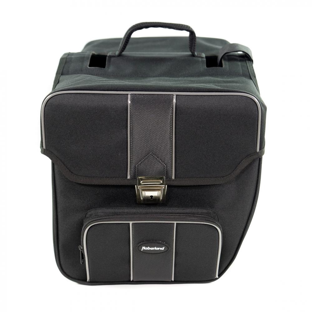 Haberland Doppeltasche 31l Safe schwarz: Geräumige, abschließbare Fahrradtasche mit Reflektoren für Gepäckträger.