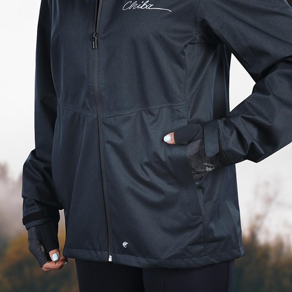 CHIBA Rainjacket Damen - wasserdicht, winddicht, atmungsaktiv, reflektierendes Logo, schwarz, XS