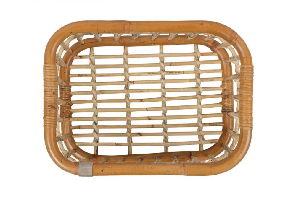 Naturbrauner, handgefertigter Basil Green Life Fahrradkorb aus ökologischem Rattan, rechteckig.