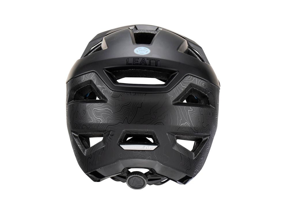 Leatt MTB All Mountain 3.0 Stealth S Helm, schwarz, Rückansicht, mit Topo-Muster.