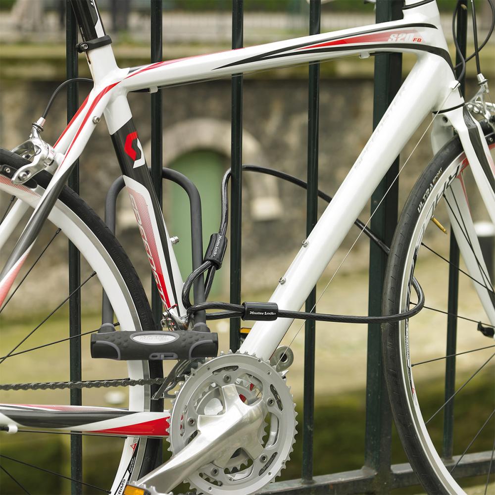 Master Lock Bügelschloss 8274 Schwarz 13 mm - VdS A+ Fahrradschloss mit Zusatzkabel