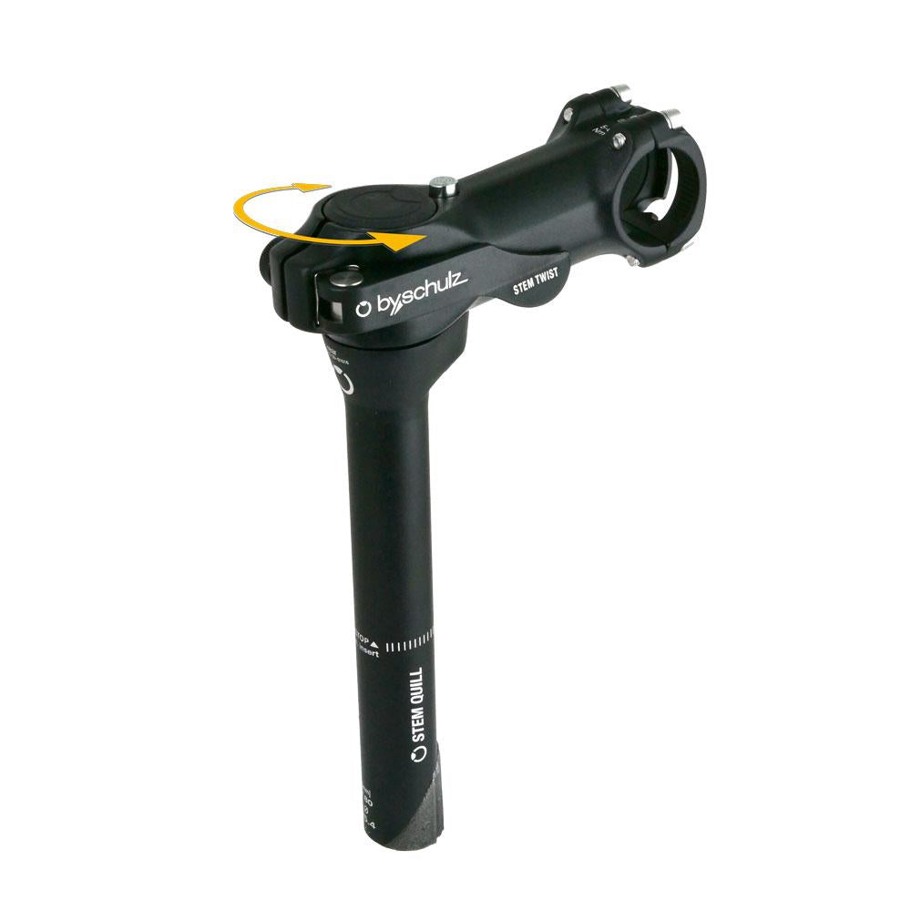 By,Schulz Vorbau Quill Twist SDS 90 mm schwarz - Alu 3D geschmiedet, Lenkerklemmung 31,8 mm Lenkerklemmung, Gabelschaftinnendurch 25,4 mm Gabelschaft, 8° Neigung, bis 80 mm Höhenverstellung