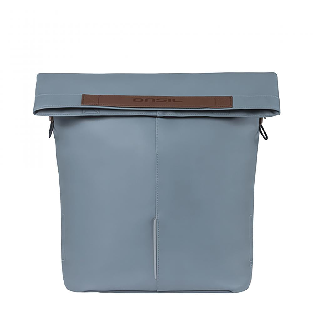 Basil City Fahrradshopper MIK Hooks 14?16 Liter - wasserabweisend mit Magnet-Faltverschluss - Innenfach mit Reißverschluss veganer Ledergriff LED-Befestigung graphitblau - Fahrradtasche - CityTasche