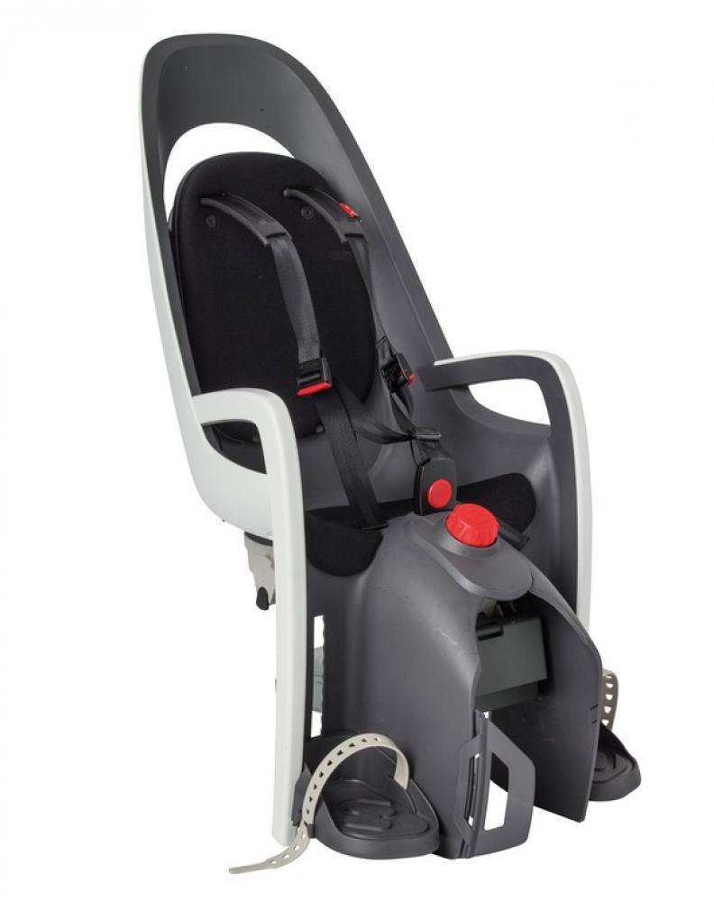 Hamax Caress Kindersitz schwarz/weiß, 9M+ bis 22kg, 20° Neigung, Federung, verstellbare Fußstützen, reflektierend, Gepäckträgermontage