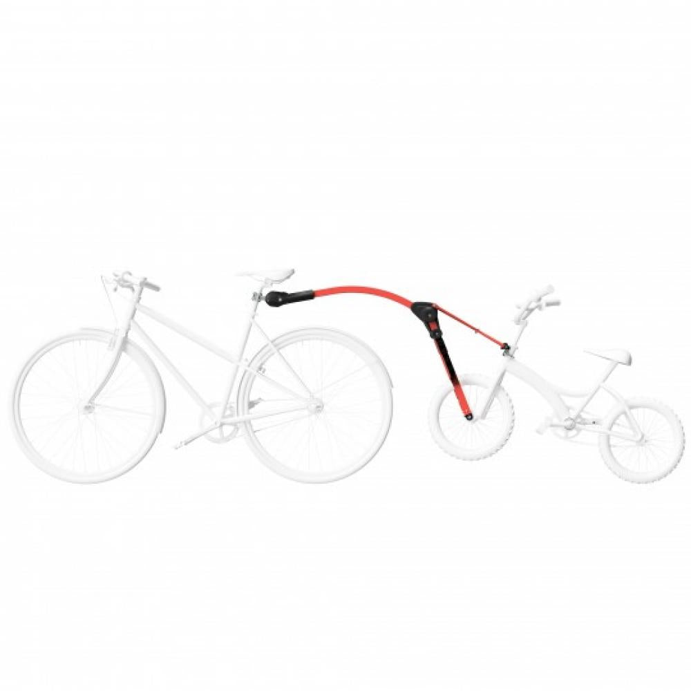 Peruzzo Trail Angel Tandemstange rot montiert an Erwachsenenrad und Kinderrad zur stabilen Fahrradverbindung.