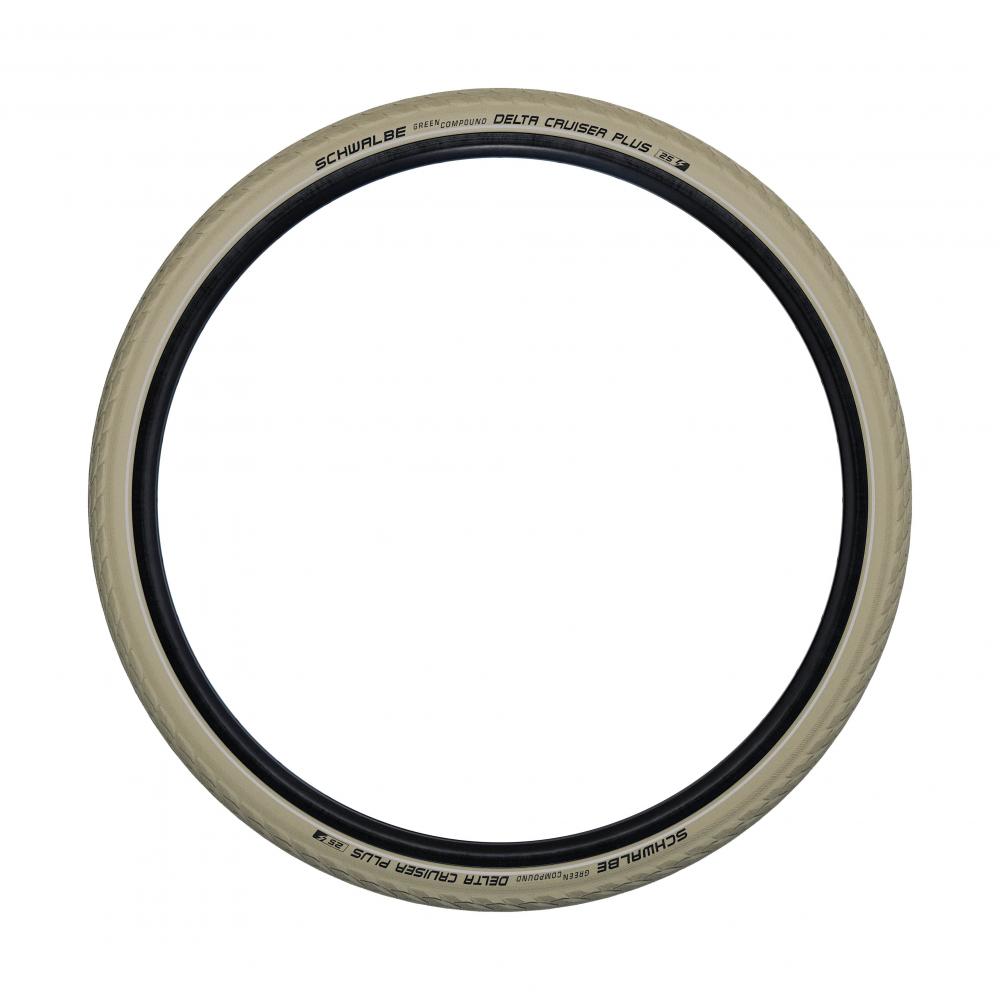 Schwalbe Delta Cruiser Plus 26 Zoll Cityreifen (37-590) in Creme mit Reflexstreifen und Pannenschutz für E-Bikes.